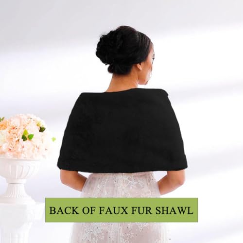 Women’s Faux Fur Shawl and Wraps Bridal Wedding Fur Stole With Rhinestone Brooch for Bride and Bridesmaids3