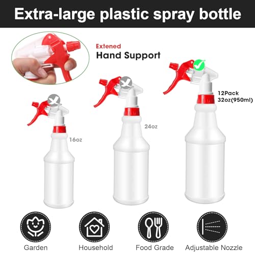 meekoo 12 Pcs 32 oz Plastic Spray Bottles Heavy Duty Spraying Leak Proof Mist Empty Water Bottle for Pets Cleaning Solutions Planting Spray Alcohol with Adjustable Nozzle and Label (Multicolor)2