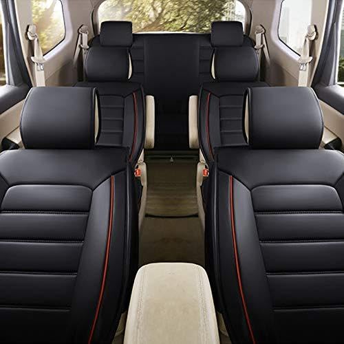 Car Seat Cover 7 Seats,for Most 7-Seats Universal Model Car Seat Protection,Luxury Waterproof Leather Full Set Pads with 2 Headrests 2 Lumbar Pillows Black