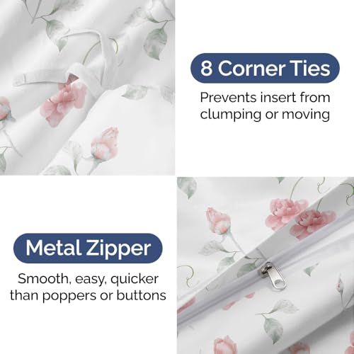 Image of Duvet Cover Full Size - Soft Floral Duvet Cover Set - 3 Piece - Rosebud | Soft Floral Duvet Cover 80 x 90 with 2 Pillow Shams, Comfy Floral Bedding Set, Hotel Luxury with Zipper Closures & Ties
