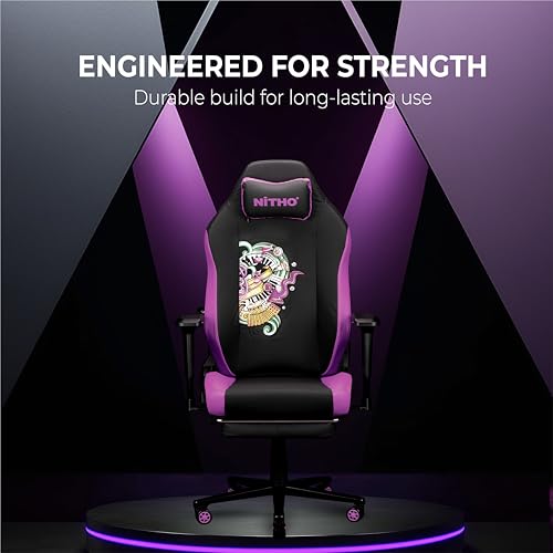 Image of NiTHO FORGE Gaming Office Chair | Ergonomic Reclining Computer Chair with Magnetic Headrest, Foldable Footrest, Adjustable Lumbar Support, 4D Armrests, Swivel Chair for Work or Study, Black & Violet