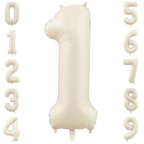 Image of Cream Number 1 Balloons,40 Inch 1 Balloons Giant Helium Foil Mylar Beige 1 Balloon Number for Birthday Party Anniversary Decorations