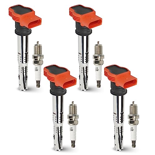 Hurotoms イグニッションコイルパック 4個 イリジウムスパークプラグ4個付き Audi Q5 A3 A4 A5 TT Volkswagen Jetta Passat Tiguan 2.0L 3.2L 2005-2016 交換用 OE# UF529