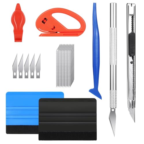 22 Piezas Espatula Vinilo Kit, Incluye Raspadores, Cuchillos de precisión, raspar el tablero, Herramienta de Corte de Bordes para Muebles y Coche, Ventanas