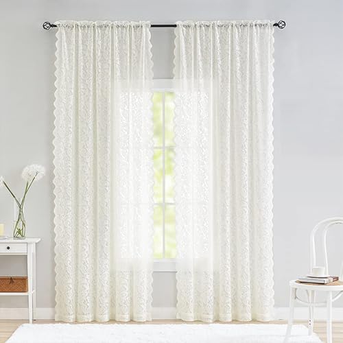 Cortinas de encaje blanco para separación de habitaciones y control de luz en ventanas 6