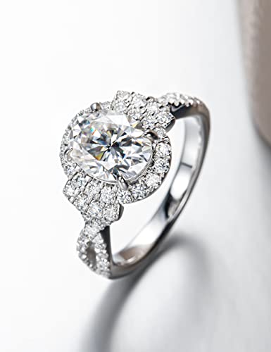 CannyCat Oval cut Moissanite Halo Engagement Ring for Women 2.65 cttw D color VVS Moissanite Twisting Anniversary Bridal Cathedral Rings Platinum-Plated Silver Infinity Vine Wedding Eternity Band4