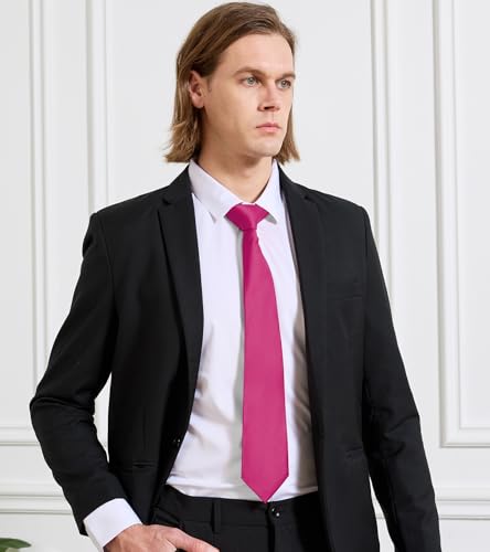 Image of KOOELLE Men's Ties Solid Pure Color Plain Neckties Formal Black Ties For Men
