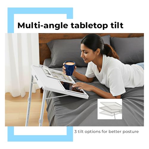 Image of Lifelong Adjustable Laptop Table | Tray Table for Bed & Sofa | Folding Dinner Tray with 6 Height & 3 Tilt Angle Settings | Portable Laptop Table | Snack & Meal Desk for Comfortable Use