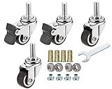 NERILEE 1'' Mute Swivel Rubber Wheel,with T nut M6x15mm Stem Threaded Mini Furniture Casters,Load 90Lbs, for Workbench, Table, Cabinet,Coffee Table of Hardwood Floors