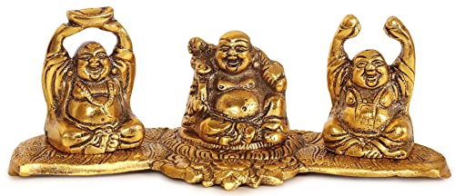 Figura de Buda Risueño de Metal 4 Pulgadas Dorado
