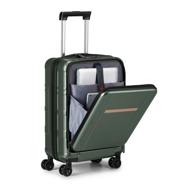 Perfect Size Carry On Luggage for Air Travel, 20-Inch Durable Design with Double Spinner Wheels, Dark Green3