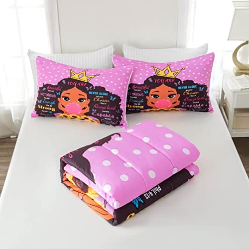 Grat Tioc Black Girl Comforter Set Twin For Kids Teens Youth,Black Girl Magic Bedding Set,African American Girl Inspirational Quotes Comforter Set,Black Princess Bed Bedroom Set Girl Room Decorations #TOP3