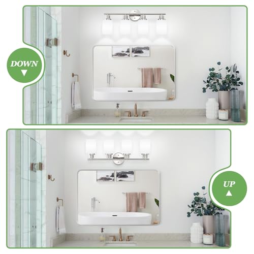 Image of 4-Light Brushed Nickel Vanity Lights for Mirror, Bathroom Light Fixtures with Textured Milky White Glass Shade, Modern Kitchen Light Fixtures Wall Sconce Light - E26 Base | Vanity Lights for Mirror with Textured Milky White Glass Shade, E26 Base Modern Kitchen Light Fixtures Wall Sconce Light