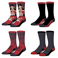 FREEGUN Calzini uomo One Piece, calzini da uomo fantasia (confezione da 4), Rosso/Nero/Grigio/Bianco, 43-46