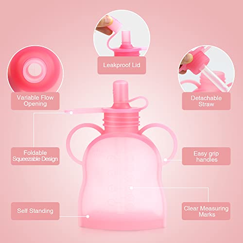 Morlike Living Silicone Refillable Baby Food Pouches, Reusable Squeeze Storage Pouch Bags With Straw For Toddlers Kids, Washable & Freezable, 4.5Oz (2 Pack - Pink) #TOP1