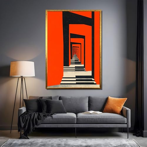 Tableau sur toile abstrait géométrique escalier affiche orange décoration murale - 4