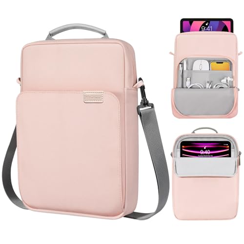 Image of MoKo 13 Inch Tablet Sleeve Bag Carrying Case with Shoulder Strap Handle | Fits iPad Pro 13-inch M5, iPad Air 13-inch M4 /M3, iPad Pro 12.9 M2 /M1 and Galaxy Tab S8+ /S9+ 12.4, Pink