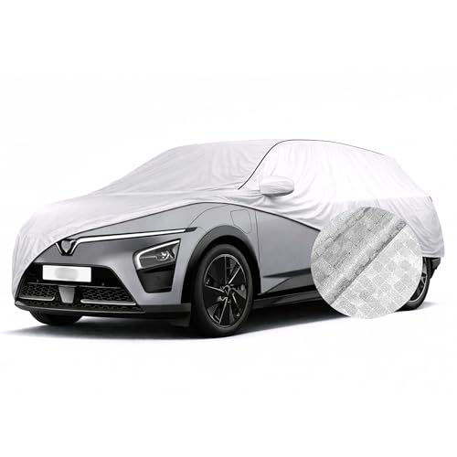 Image of SEAZEN Waterproof Car Cover for Vinfast VF 7 | Dustproof, UV & Scratch Resistant Soft Cotton Lining | Triple Stitched, Mirror Pockets & Elastic Hem | Metallic Silver with Black Piping
