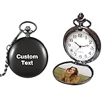 LAIFU Personalized Pocket Watches for Men Women with Inner Shell Photo & Text Custom Engraved Quartz Pocket Watch with Chain