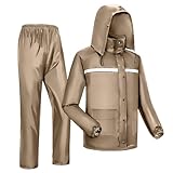 [AKANUA] レインウェア 上下セット 大きいサイズ レインバイザー付 リュック対応 防水 撥水 透湿 レインスーツ メンズ レディース レインコート 通気メッシュ 自転車 バイク 梅雨対策 豪雨対応 (カーキ, 2XL)