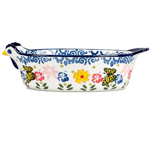 zhydrl 25oz Chicken-Shaped Ceramic Casserole Dish, Floral Bakeware