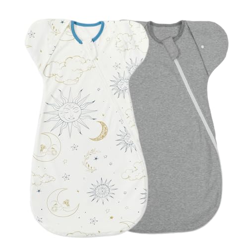 Image of Eray Transition Swaddle Sack 2-Pack Baby 3-6 months Wearable Blanekt Sleep Sack with Arms Up/in/Out Sleeping Bag for Baby Boy Girl Newborn Shower Gift, Grey+blue