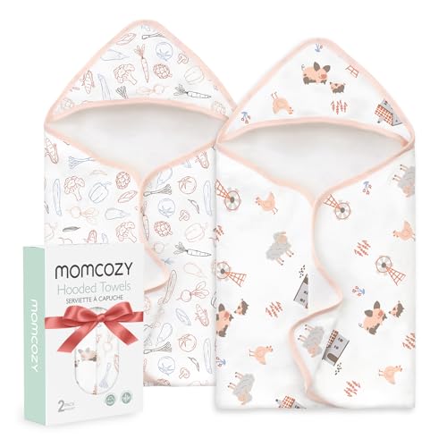 Image of Momcozy Best Wishes Baby Towel with Hooded-Original Design Baby Towel Set -Soft & Absorbent- Shower Gifts or Bath Essential for Infant, Newborn, Toddler