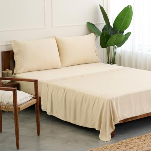 Weddingly 100% Certified Bamboo Twin Sheet Set| derived from Organic Viscose|Sateen Weave/High Cover Ratio 0.75|4 Piece Set|Gentle to Skin and Cooling|(Taupe)