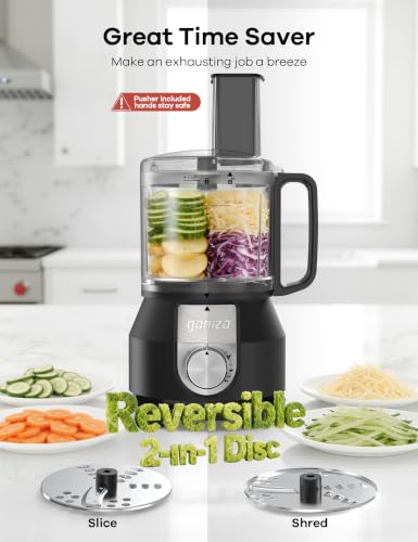 Ganiza 4-in-1 Food Processor with 2x4-Cup Bowls, Slice, Shred, Mince, Whisk - Image 3