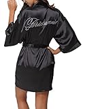 The Bund Women's Short Kimono Robes for Bridesmaid Black L Size