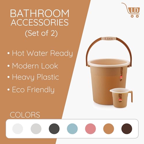 Image of Modern Heavy Plastic Bathroom Set Of 2 - 20L Bucket & 1L Mug Combo, Pastel Brown