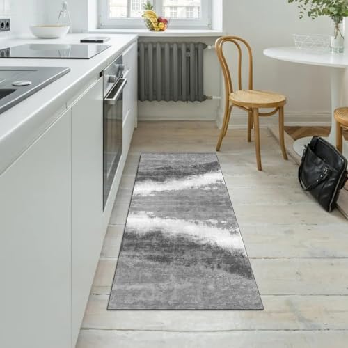 Alfombra de pasillo gris 90x100 cm con base antideslizante 5