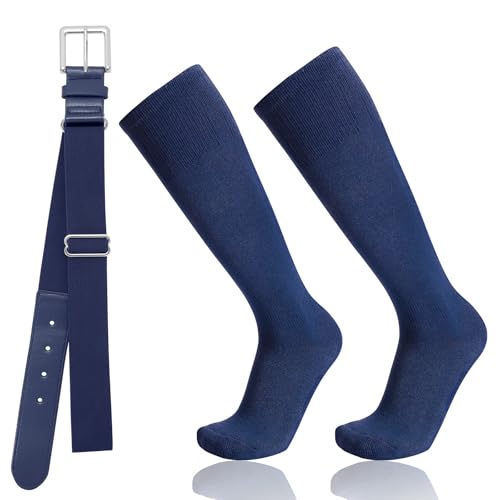 Baseball Socks and Belt Combo for Youth Adult - Softball Socks and Belt for Boys and Girls (Navy)