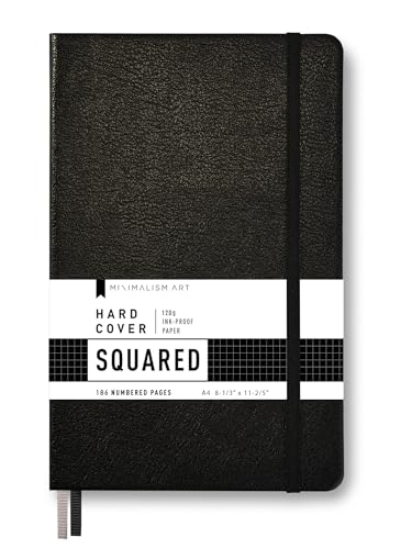Carnet A4 à petits carreaux noir Minimalism Art Journal 192 pages