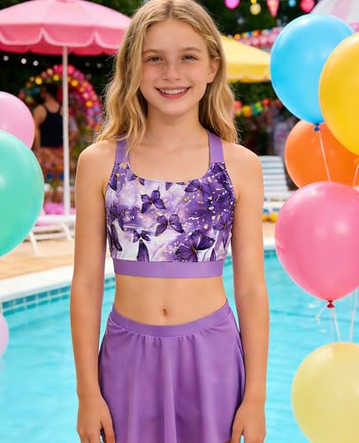 Image of Girls 2 Piece Tankini Swimsuit Summer Boyshort Bathing Suit with Beach Skirt Swimwear 5-16 Years