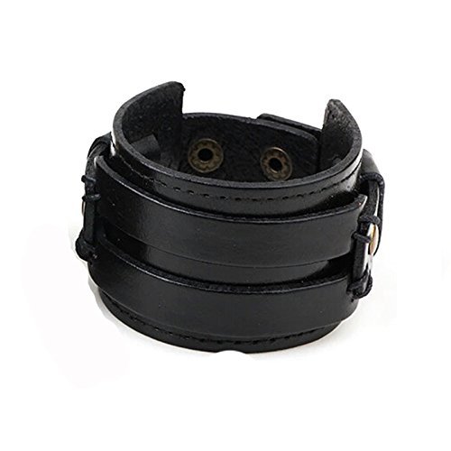 University Trendz Double Leather Black Buckle Cuff Bracelet for Men and Women (B07CR8TPFK) Amazon Price History, Amazon Price Tracker
