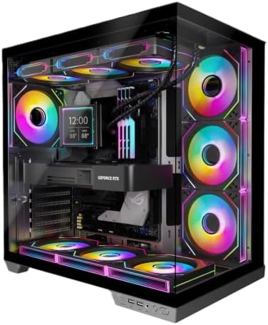 STRUXVEX S8 ATX PC Case, Panoramic Dual-Chamber Design with Back-Connect, 3x120mm Reverse ARGB Fans, Black