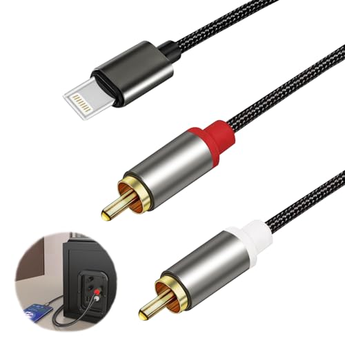 Câble RCA pour iPhone, Lightning Mâle vers 2RCA Mâle Y Auxiliaire Audio Câble Numérique...