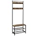 Yaheetech Portemanteau avec Banc et étagères à Chaussures Meuble d’entrée avec Crochets Mobiles Vestiaire Cadre en Métal Hauteur 184,5cm Style Industriel Marron Rustique