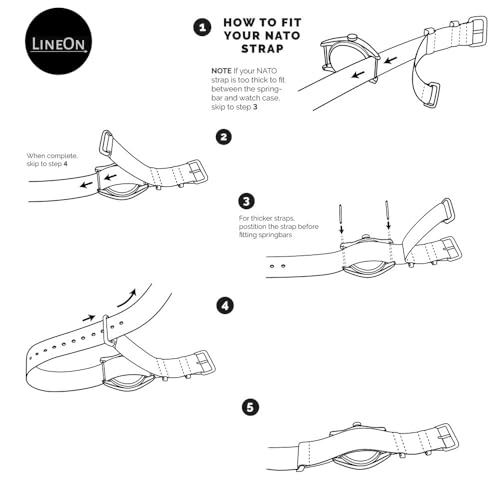 Image of Lineon 20mm & 22mm Black Buckle Nylon Vintage Style NATO Watch Strap ONE WAY NATO Nylon STRAP Imported Quality With Pins and Pin Remover Tool (Include)