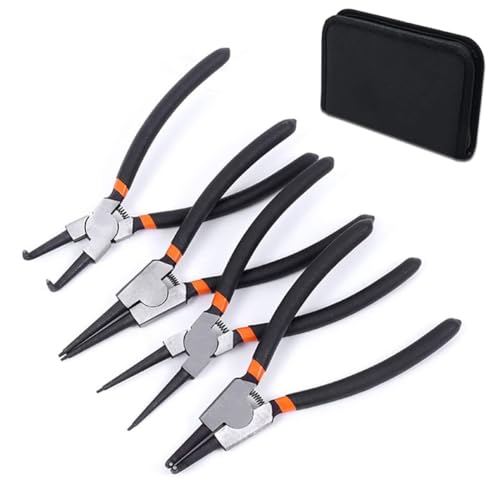 Baymate Lot de 4 Pince Circlips avec Ressorts Durables et Poignées Antidérapantes Droites Pinces Coudées à 90° et Pinces Polyvalentes pour Montage et Démontage de Circlips