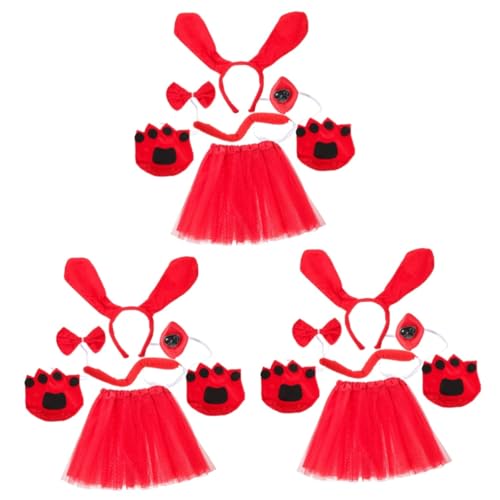 WRITWAA 3 Sätze Dackel Stirnband Dalmatiner Nase Mesh Rock Set faschingkostüme hundeschwanz dog costume Hundenase Hundepflegetisch Marienkäfer Welpenkostüm Cosplay-Versorgung Stoff