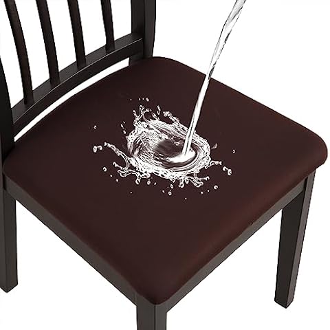 YISUN Waterproof Seat Covers for Dining Room, Stretch Removable Washable Chair Seat Slipcovers Protector, Kitchen Chair Seat Covers with Elastic Ties and Button (6, Chocolate) Cover