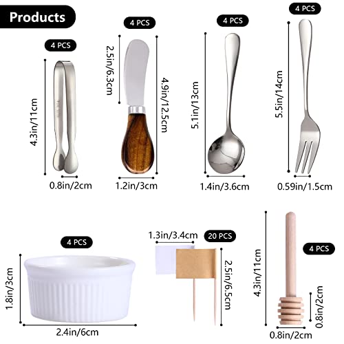 Charcuterie Boards Accessories(29 PCS) Cheese Spreaders for Charcuterie Board Mini Serving Spoon Fork Tongs Blank Toothpick Flags Bowl
