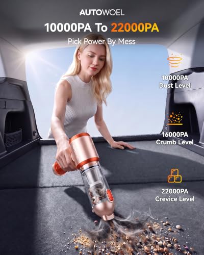 Image of Cordless Handheld Car Vacuum Cleaner 22000PA with Removable Battery | Portable Mini Hand Vacuum, Washable HEPA Filter, LED Light, One Touch Dust Emptying, Gift Kit for Car Home Desk Keyboard