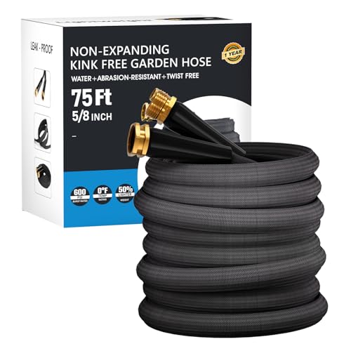 75 FT Garden Hose, Non-Expanding Water Hose, Ultra Flexible, Burst-Resistant, Kink-Free, High-Pressure Garden Hose for Easy All-Weather Use on Lawns, Gardens, and Outdoor Cleaning