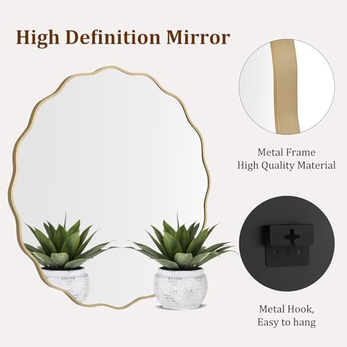 Image of WallBeyond Round Wavy Mirror for Wall Decorative 36 inch, Modern Round Mirror Aluminum Frame for Bathroom Bedroom Living Room Home House Office Entryway, Gold