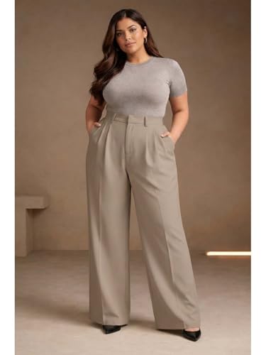 Image of KOTTY Plus Size Women's High Waist Comfortable Straight Fit Formal Pants