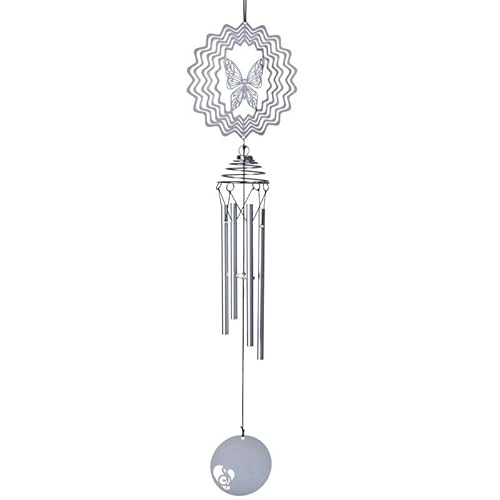 Carillon éolien en métal avec 4 tubes en aluminium épais réglables – Décorations de jardin à suspendre pour extérieur, intérieur, balcon, arbre, terrasse, arrière-cour (papillon)