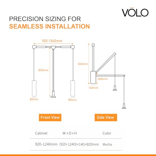 Image of VOLO Soft Close Pull Down Closet Rod - Adjustable Wardrobe Lifter Rail (920-1240mm), Aluminium Retractable Hanger with Smooth Hydraulic Lift, Space Saving Wardrobe Organizer, 15kg Load Capacity